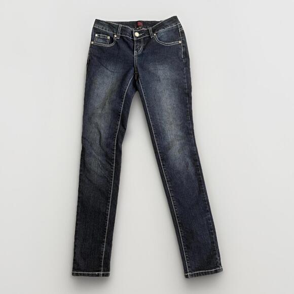 2b Bebe Women’s Jeans Size 26 Skinny Dark Wash Rhinestone Button Embroidered - Picture 1 of 6